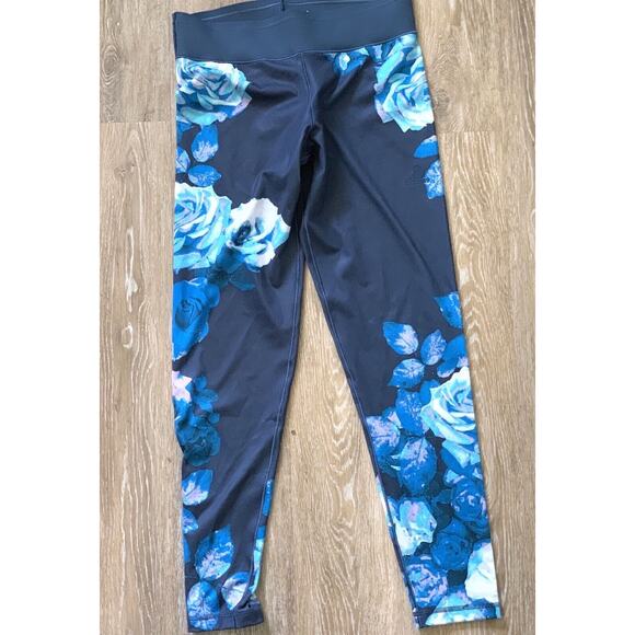 Adidas Women Workout Mid Rise Long Tights Mineral Blue Print Europe Pant MEDIUM - Picture 1 of 4